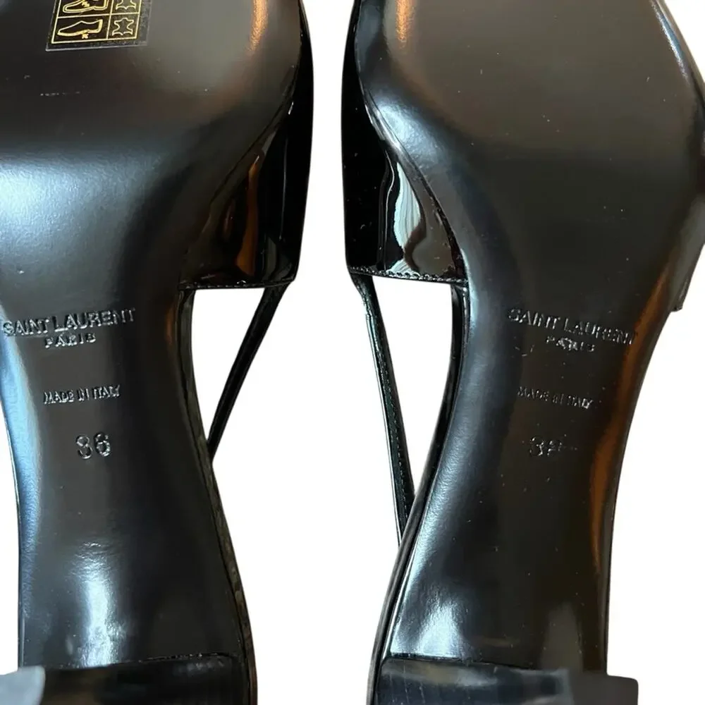Saint Laurent Tom Slingback Pump 60 Black Patent Leather Kitten NEW EU 36 US 6 - Picture 12 of 14